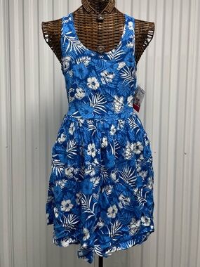 NWT DISNEY HAWAII Floral Blue White Dress Sleeveless Sundress Aloha Size XS